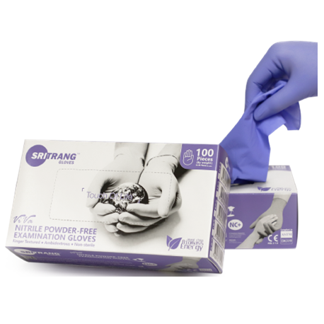 Sri Trang Nitrile Powder-Free Exam Gloves, Violet Blue, 3.5gm, 100pcs/Box, Large